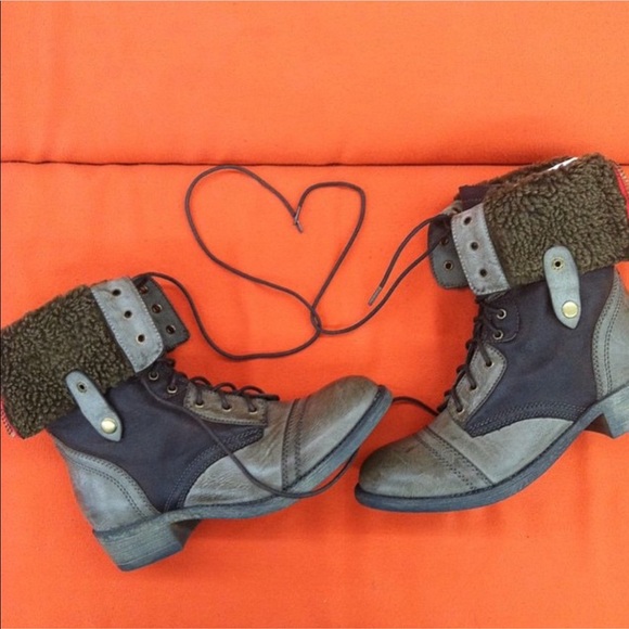 Brown Distressed Folded Combat Moto Boot - Picture 2 of 7